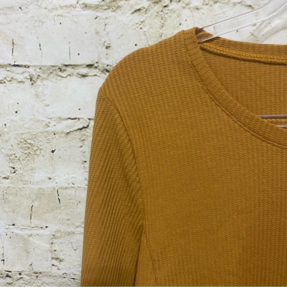 NWT Loveriche Mustard Yellow Thermal Ruffle Flutter Sleeve Top - Picture 2 of 6